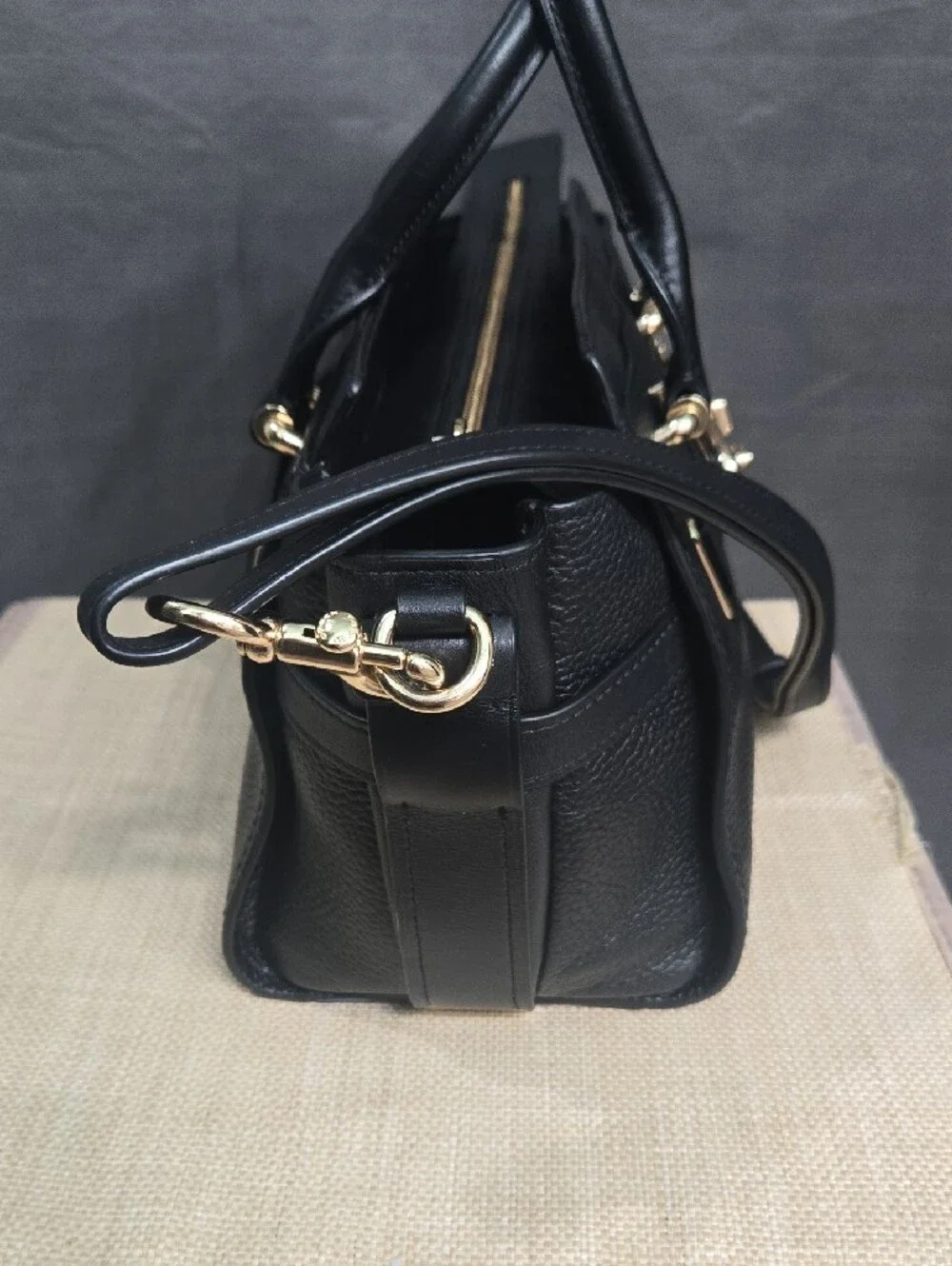Coach Swagger 27 Black Pebbled Leather Satchel with Gold Hardware